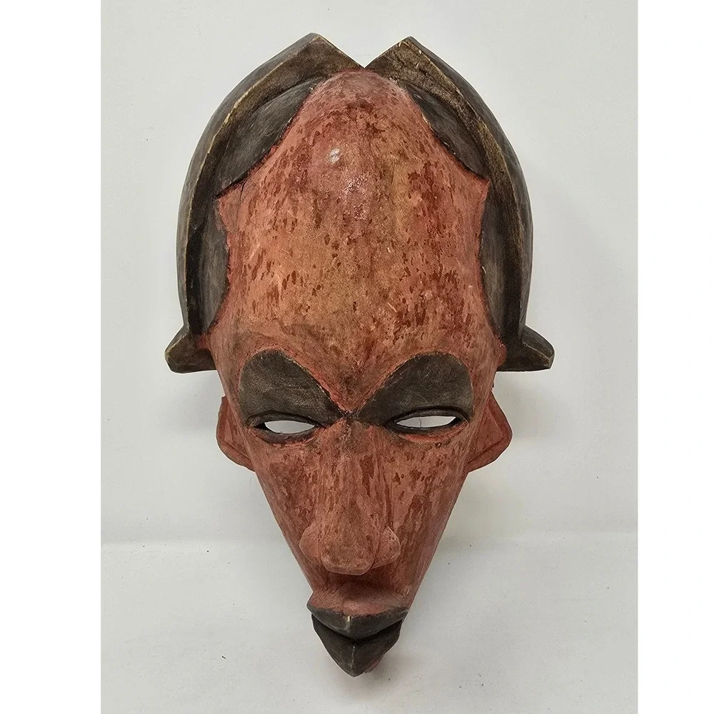 Vtg Tribal art African hand carved wood Punu spirit wall mask primitive rustic